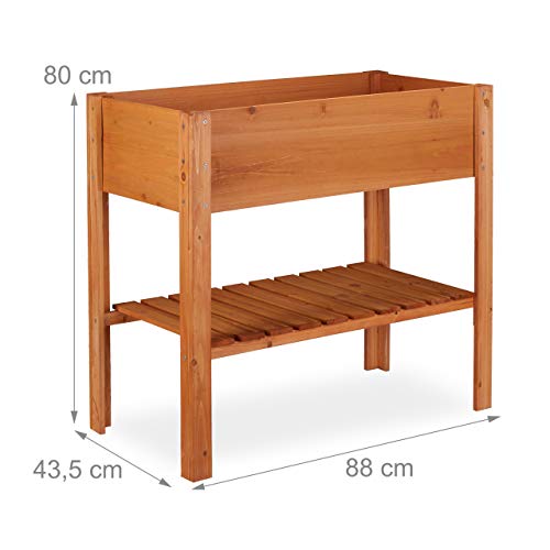 Foto von Relaxdays Hochbeet Holz, Ablagefach, Pflanzkasten Balkon, Terrasse, Garten, Kräuterbeet, HBT 80 x 88 x 43,5cm, hellbraun