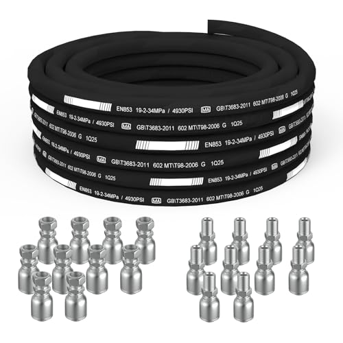 Image of 50 Ft 2-Wire 3 /4 Inch Hydraulic Hose with 10 JIC 37 + 10 NPTF Fittings) - 4930 PSI, 4-Layer Steel Braided, -22F to 248F Temp Range, Heavy-Duty Industrial Grade