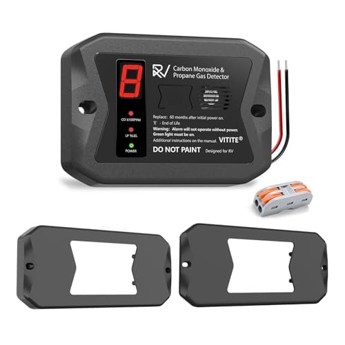 RV Carbon Monoxide & Propane Gas Detectors, VITITE Dual CO/LP Gas Alarm with Digital Display, Replacement for Old RV Gas Detector #20-441 & #30-442, Hardwired - DC 12V, Surface ＆ Flush Mount