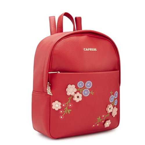 Image of Caprese Erica Casual Backpack, Medium | Floral Embroidered Backpack for Women with Adjustable Shoulder Strap & Secure Zip Closure | Spacious, Versatile for Everyday Outings and Travel