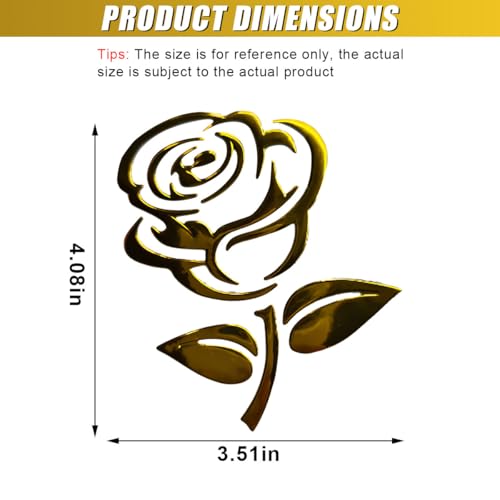 Image of 3D Rose Car Sticker Decal, Waterproof PVC Auto Bumper Stickers, 3.9'' x 3.1'' Cute Flower Car Window Decals, Vehicle Exterior Decoration Accessories for Wall, Mirror, Laptop (Gold)