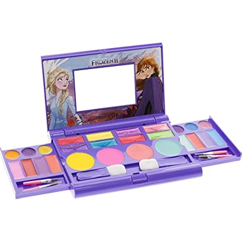 Disney Frozen 2 - Townley Girl Cosmetic Compact Set with Mirror 14 lip glosses, 4 Body Shines, 6 Brushes Colorful Portable Foldable Washable Make Up Beauty Kit Box Set for Girls Kids Tweens Cover