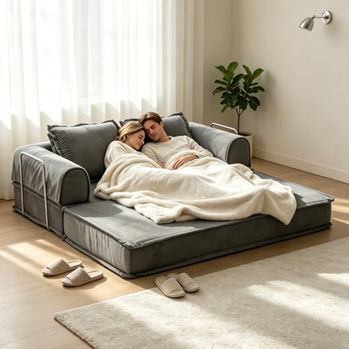 79" Futon Sofa Bed, Daybed Couch with Fixed-Shape Frame, 4-in-1 Boneless Couch Bed with Corduroy Cover, Compressed Sleeper Sofa Bed in a Box, Cloud Boneless Loveseat Daybed for Living Room Green — view 2
