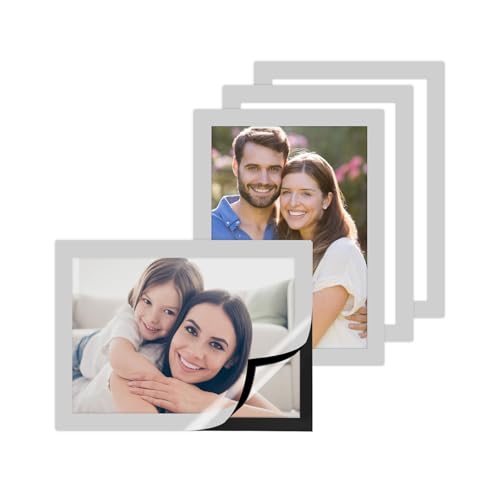 JINTANG A5 Magnetic Picture Frame 6x8in, 4pcs Self-stick Magnetic photo Frame, a5 Magnetic Sign holder,Clear Kids Arts Display Frame for Watercolor Painting,Picture,Comic, Whiteboard/Fridge/Wall Decor