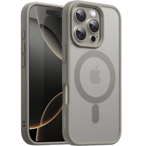 Image of JETech Magnetic Cover Case for iPhone 16 Pro Max 6.9-Inch Compatible with MagSafe, Translucent Matte Back Slim Shockproof Phone Cover (Natural Titanium)