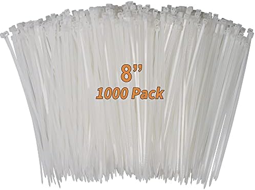 Dekun Cable Zip Ties 8 Inch (1,000 Packs), Durable 40 LB Strength Nylon Electronic Cable Management Ties (8 Inch, White, 1000 Pieces)
