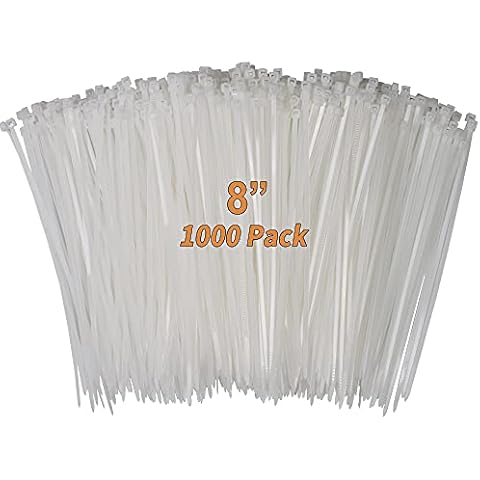 Dekun Cable Zip Ties 8 Inch (1,000 Packs), Durable 40 LB Strength Nylon Electronic Cable Management Ties (8 Inch, White, 1000 Pieces) Cover