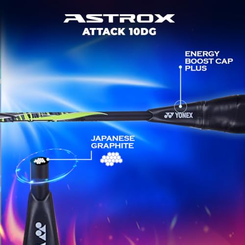 Image of Yonex Astrox Attack 10DG Ultra Strong| Made with Japanese Graphite|Strung Badminton Racquet with Full Cover (80 Grams - 32 Lbs, Black)