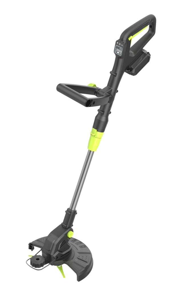 Baricus Akku Rasentrimmer 18V mit Digital Display Schnellwechselkopf Faden & Kunststoffmesser 240/250 mm 7500/9000 U/min Rasenkanten Trimmer B-Ware Inklusive 2.0 Ah Akku & Ladegerät