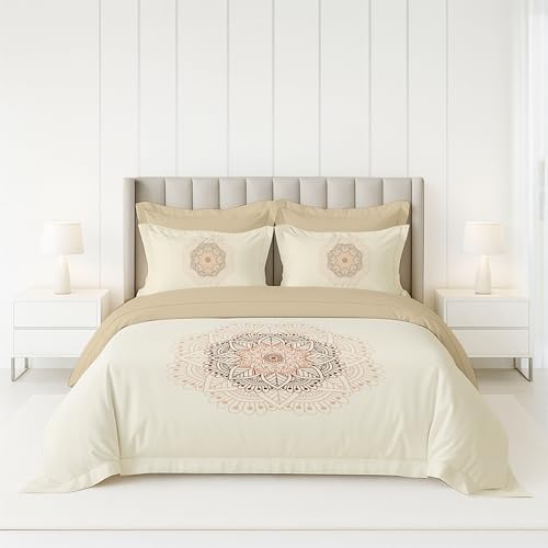 Image of LANE LINEN 100% Cotton Printed King Size Bedsheet - Beige Design