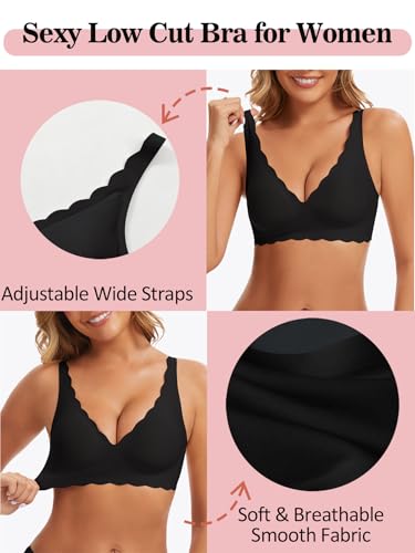 Image of Seamless Wavy Bra - Low Cut Deep V Bras Scalloped Wireless Jelly Bralette