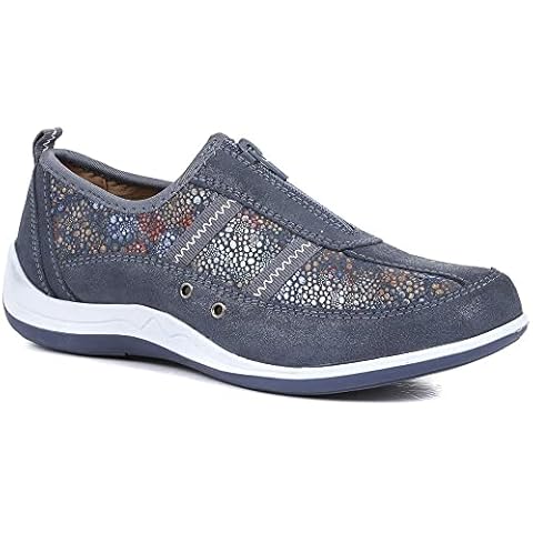 Pavers Women's Blue Leather Trainers with Zip Fastening Cover