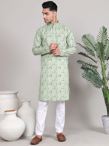 Image of Majestic Man Women's Cotton Regular Fit Casual Ethnic Motifs Printed Mandarin Collar Long Kurta