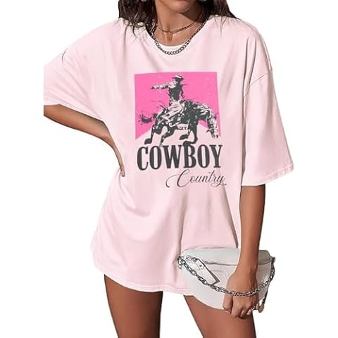 Cowboy Country Oversized T-Shirt for Women Western Rodeo Graphic Tee Loose Casual Cowgirls Short Sleeve Shirt Tops Pink Cover