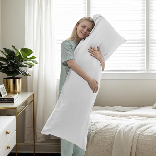 Image of Bamboo Pillow Cases Body Size, White Cooling Pillowcases with Zipper Closure, Cool & Breathable Pillow Case for Hot Sleepers and Night Sweats, 20 inch x 54 inch