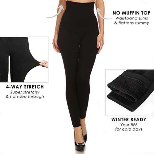 Women's High Waist Compression Top Legging French Terry Lining (Black, One Size)