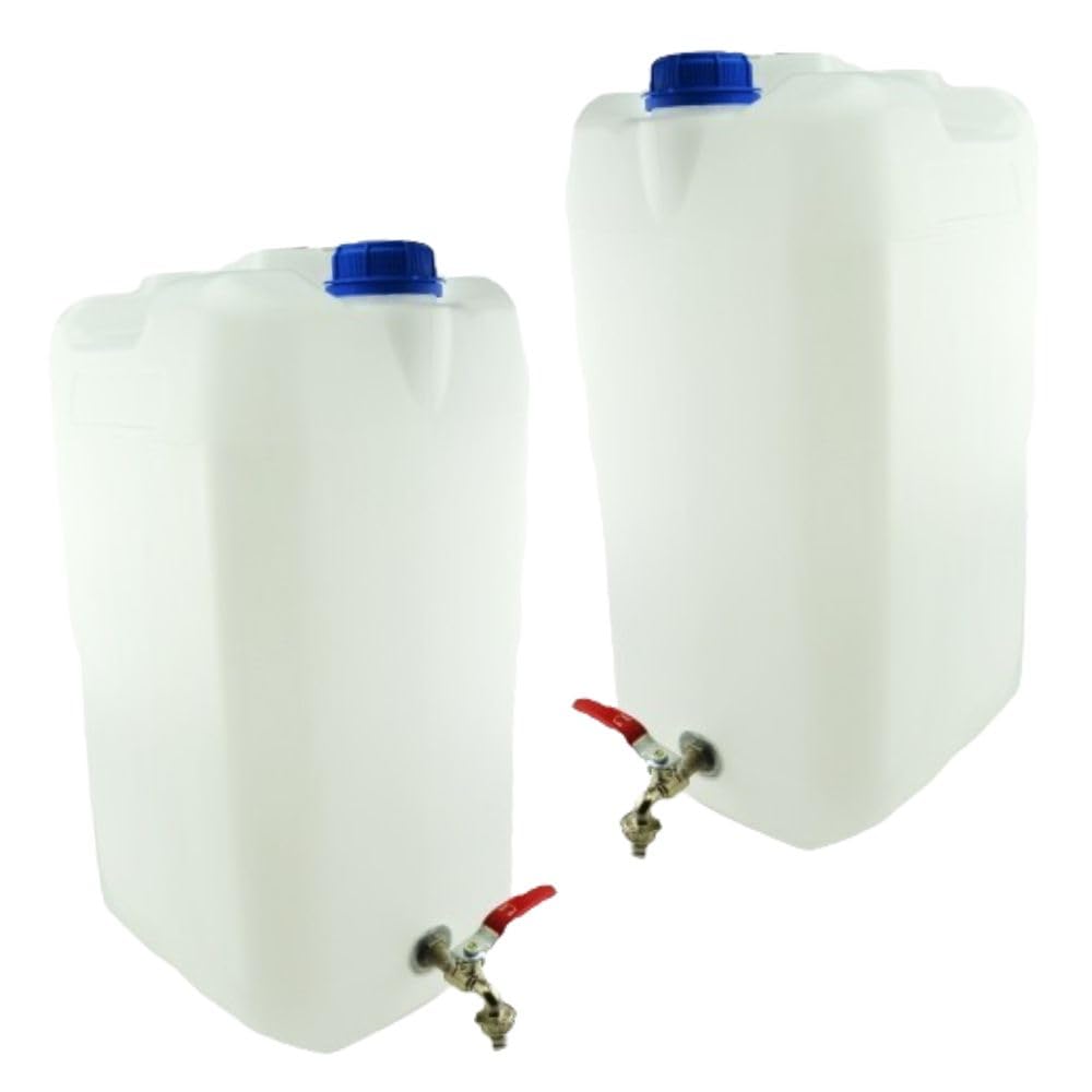 Bote de agua de 30 l de plástico, depósito de agua con grifo, juego de 2 unidades, depósito de agua, recipiente de agua potable, recipiente de plástico, para casa, jardín, camping, etc., sellado