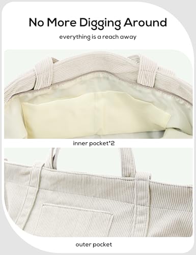 Image of METALPHA Tote Bag for Women, Large Work Corduroy Tote Bags Zippered Messenger Travel Bag Shoulder Crossbody Hobo Handbags
