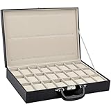 Joxoilso 高級腕時計ボックス 24 本用 PU レザー時計収納ケース 時計陳列箱 保護機能 防塵 内部クッション 透視窓 ロック機能 収納整理 展示用 携帯可能 贈り物 多層構造 スタイリッシュ 耐久性 滑り止めベース 時計コレクション デスク装飾