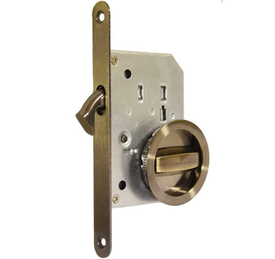 bricoleva.it Kit serrure porte coulissante rosette ronde avec cliquet avec poignée avec serrure pour porte coulissante (couleur bronzée)