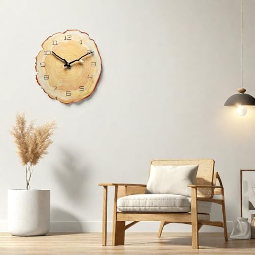 NUOVO 12 Zoll Jahresring Wanduhr Holz Kornuhr Baum Stump Form Uhr Kreative stille Uhr Quarzuhr Batteriebetriebene arabische Ziffern Dekoratives Zuhause Wohnzimmer Büro – Bild 6