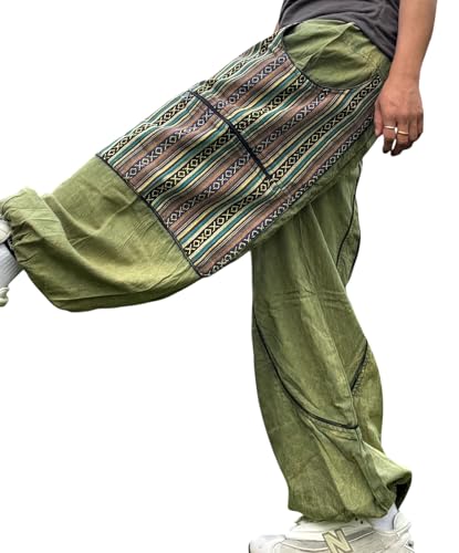 Hippie Cargo Trousers for Men & Women – Baggy Fit Festival Pants with Woven Patchwork – Handmade Cotton Harem Style2