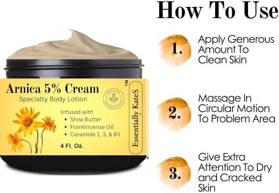 Image of Essentially KateS Arnica 5% Cream Lotion 4 Fl Oz - Frankincense Oil, Shea Butter, Ceramides 1, 3, 6II for Skin & Muscle Care