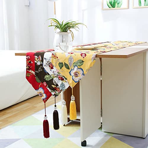 Chemin de table moderne jaune en coton vintage 30x180 cm