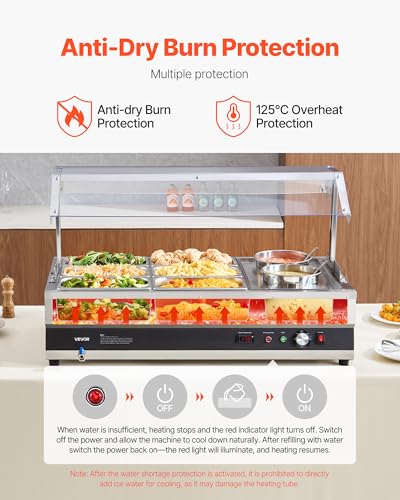 Image of VEVOR Electric Soup Warmer, Two 6.34QT Pots & Six 1 /3 Pans, Stainless Steel Commercial Food Warmer with 86~185F Adjustable Temp, 1500W Bain Marie with Cover, Soup Station for Restaurant, Buffet