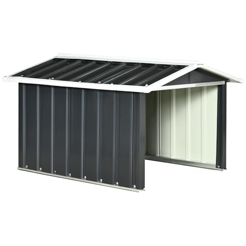 Outsunny Garaje para Robot Cortacésped de Acero Galvanizado con Techo Dos Aguas, Caseta para Robot Cortacésped, 87x103x66 cm, para Jardín, Exterior, Césped, Gris Oscuro
