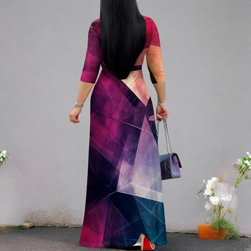 Image of PinkPatty Women's Plus Size Maxi Dresses Casual Flowy 3 /4 Sleeves Dress Printed Vacation Dress for Daily Wear with Belt