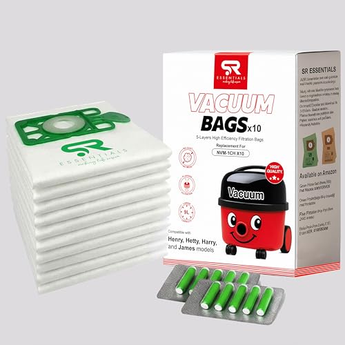 SR ESSENTIALS Replacement Henry Hoover Bags, Vacuum Bags Compatible with Numatic Henry & Hetty Hoovers, NVM-1CH Type, 10 Pack with Fresheners