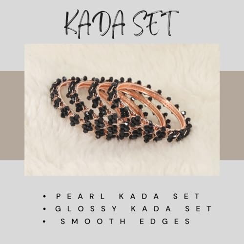 Image of NMII Stylish Pearls Beads Bangles Set For Women & Girls | Women's Bangles Bracelet | Metal Bangles Kada Set For Wedding, Party, Festival, Daily | Women's Fashion Jewellery- Set of 4