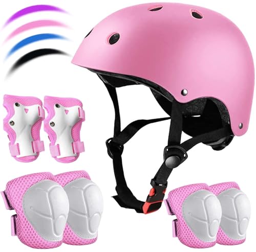 Kids Bike Helmet Set Adjustable for Children, Boys, Girls and Teenagers Aged 3-8 Years Includes Elbow, Knee, Wrist Guards Children's Helmet Protection Set for Bikes SkateboardsRollerskates