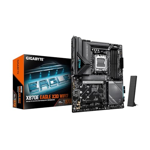 Image of GIGABYTE X870E Eagle X3D WF7 AMD AM5 ATX Motherboard, Supports AMD Ryzen 9000 /8000 /7000 Series, DDR5, 16+2+2 Power Phase, 4X M.2, PCIe 5.0, USB4 Type-C, WIFI7, 5 GbE, PCIe EZ-Latch, 5-Year Warranty