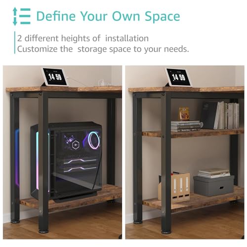 Lufeiya L Shaped Computer Desk with Drawers & Storage Shelves, 55 Inch Corner Desk with Power Outlet for Home Office Bedroom, L-Shaped Teen PC Gaming Desks with Fabric Drawer, Rustic Brown