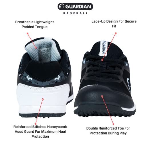 Guardian Bolt Youth Baseball Turf Shoes - Baseball Cleats For Boys And Girls Softball Shoes - Lightweight - Supportive - Comfortable Design, Black/Grey, 4 #TOP2