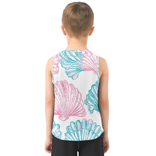 Bolaz Boys Athletic Quick Dry Tank Top Sleeveless Workout T Shirts Age 11-15,Blue Pink Seashell Pattern3
