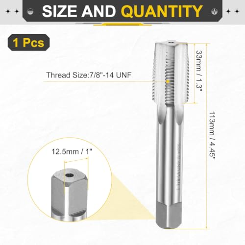 Image of uxcell Hand Taper Tap 7 /8 inch-14 UNF 2B Left Hand Thread Taper Style Taps Straight Flute Screw Tapping Threading Tool High Speed Steel HSS6542