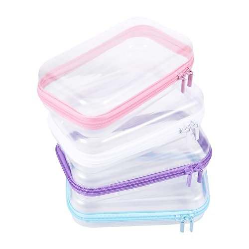 Image of 4 Pcs Clear Hard Shell Zipper Case, Transparent Hard Clear Zipper Case, Medium Portable Travel Makeup Bag Organizer Bin for Pencil Cosmetics Building Blocks Puzzles(4Colors)