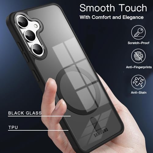 Image of KARWAN Translucent Hybrid Back Case Cover Compatible with Samsung A35 Shockproof Case with Camera Protection, N52 Magnet Cover Case with Magnetic MagEaze Wireless Charging Cover (Black)