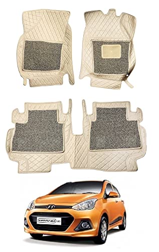 Image of Auto Hub Premium 7D car mat Hyundai Grand i10 (Model: 2013-2018), Luxury Double-Stich 7d Car Floor Mat Complete Set, 100% Waterproof and Washable, Color : Beige