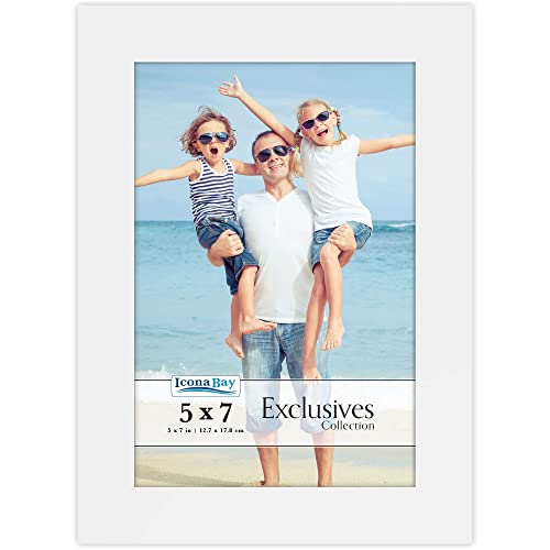 Icona Bay - 7x5 White Picture Frame - Sturdy Engineered Wood Photo Frame - Sleek Design, Table Top or Wall Mount - Exclusives Collection