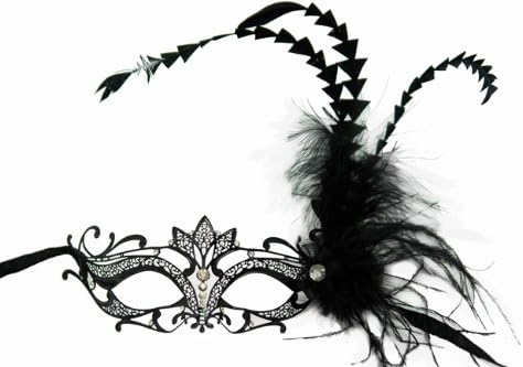 NEW Classic Venetian Design Swan Style Laser Cut Masquerade Mask - Elegantly Detailed and Decorated with Side Black Feathers