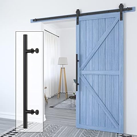 HomLux Heavy Duty 22" Pull and Flush Barn Door Handle Set, Ergonomic Modern Design, Classic Round Handle of American Style, Frosted Black Surface Treatment-Round Cover