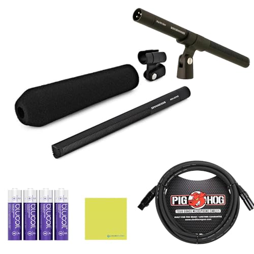 Liquid Audio Sennheiser MKH 416-P48U3 Moisture-Resistant Shotgun Microphone Bundle w/Pig Hog PHM10 8mm Mic Cable, 4-Pack Blucoil AA Batteries Polishing Cloth