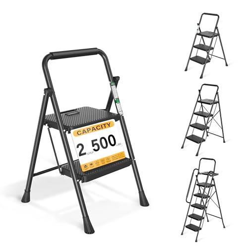 2 Step Ladder, Folding Step Stool with Wide Anti-Slip Pedals,