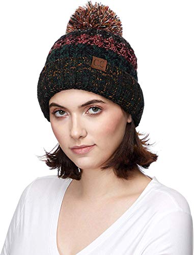 CC Beanie for Women | Fur Pom Pom Hat Beanie hat for Women, Soft Warm Cable Winter Hats for Women