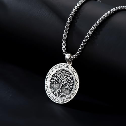 Image of Tree of Life Necklace 925 Sterling Silver Celtic Leafless Family Tree Pendant Necklaces Jewelry for Men Women, w /Stainless Steel Chain 22''+2''