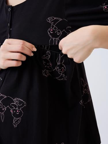 Image of AV2 Women's Cotton Printed Maternity & Feeding Night Suit Set of Top & Relaxed Capri Nursing Night Dress -2123